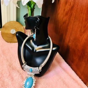 Blue stone and silver plated designer set!